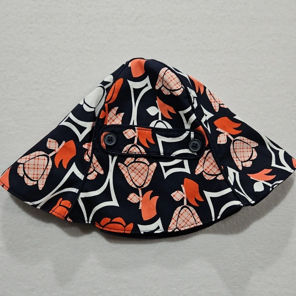 Janie and Jack Navy Orange Tulips Sun Hat Spring Summer Cotton Size 12-24 Months